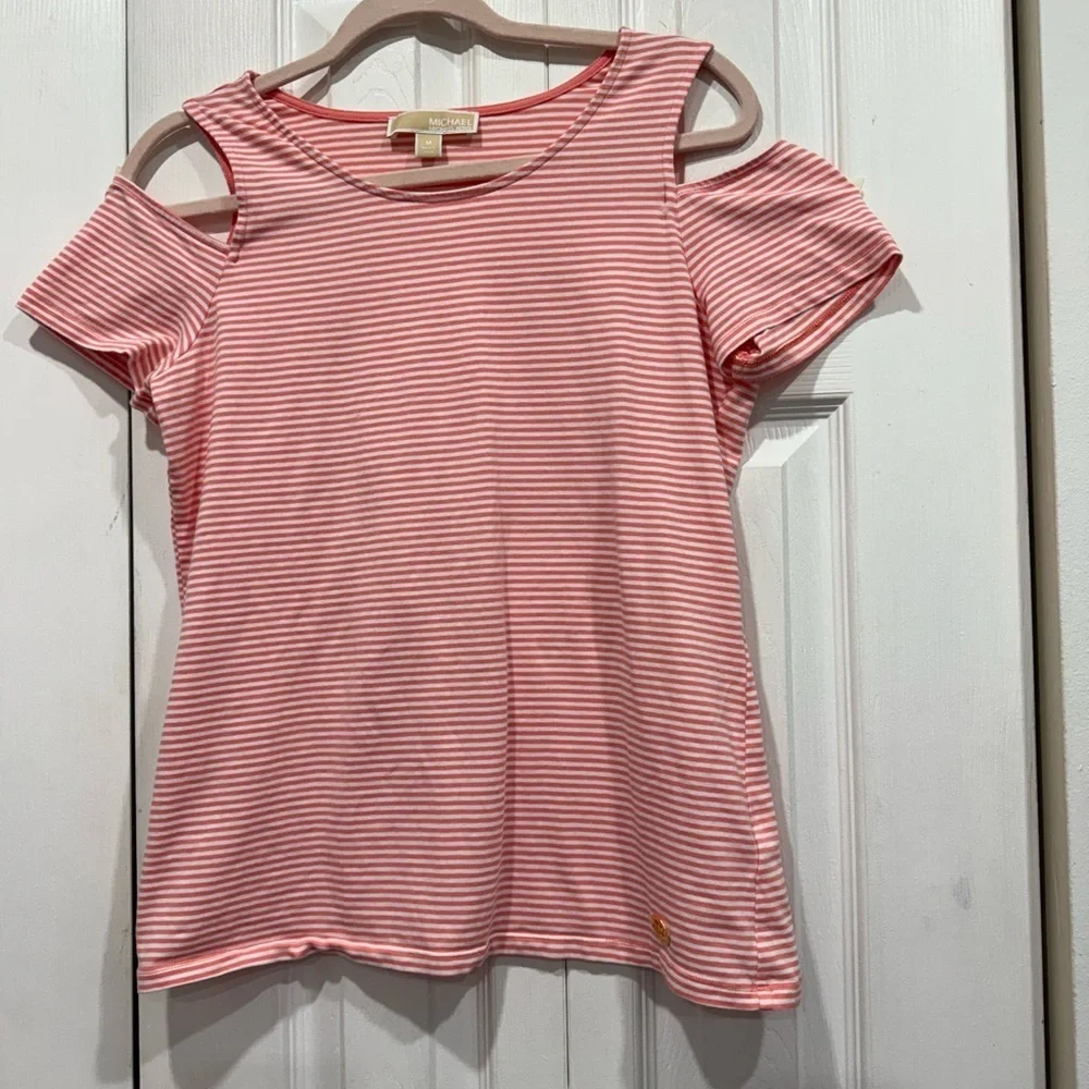 Michael Kors Striped Cold Shoulder Tee size M